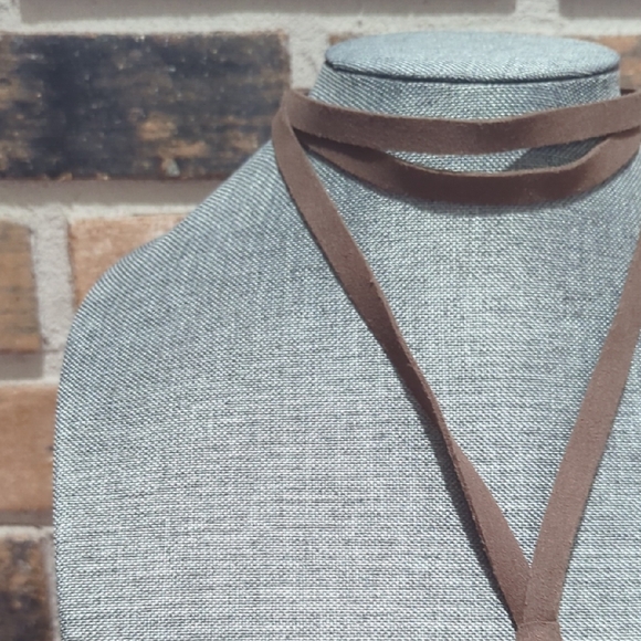 Large Statement Leather & Gold-Tone Heart Necklace – Double Strand Cord - Picture 4 of 14